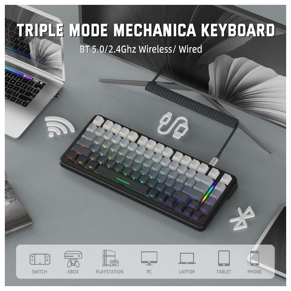 Attack Shark M86 Mechanical Keyboard - Wireless RGB Lighting - Gray