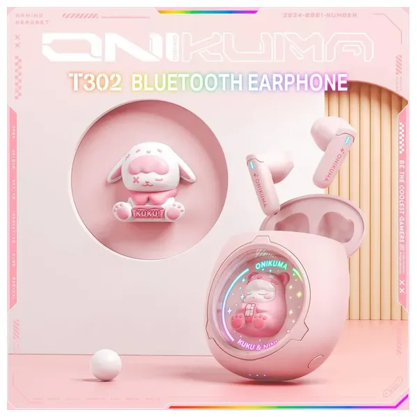  سماعات ألعاب بلوتوث اونيكوما T302 - اتصال بلوتوث 5.3 - خفيفة الوزن ومريحة - وردي 