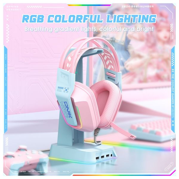 ONIKUMA X13  - Wired Headphone Over Ear - 2.2m - RGB - Pink