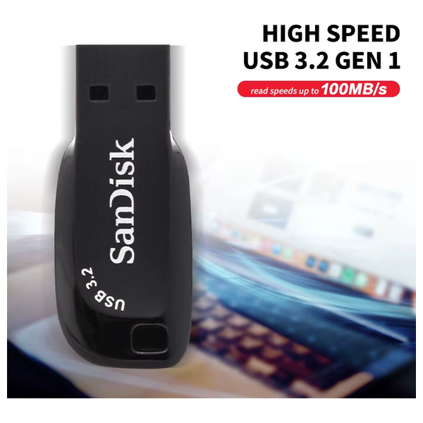  SanDisk Ultra Shift Flash Drive - 64GB Capacity - USB 3.2 Gen 1 Interface - 100MB/s Read Speed ​​- Capless Design 