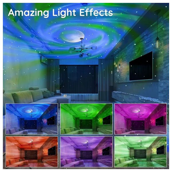  جهاز عرض نجوم اري غيمينغ - إضاءة مجرة - مكبر صوت بلوتوث مدمج - أوضاع إضاءة متعددة 