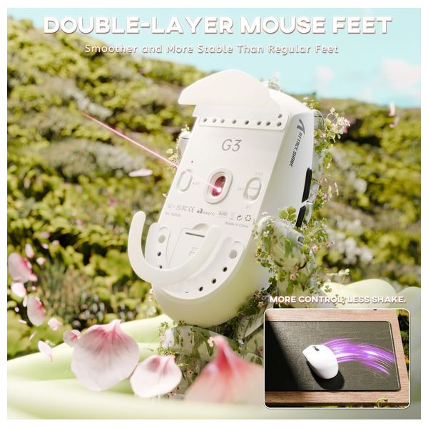  Attack Shark G3 Gaming Mouse - Wireless 3-Mode - 25,000 DPI Sensor - Huano Switches - White 