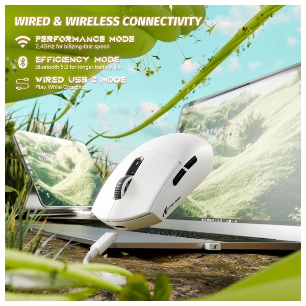  Attack Shark G3 Gaming Mouse - Wireless 3-Mode - 25,000 DPI Sensor - Huano Switches - White 
