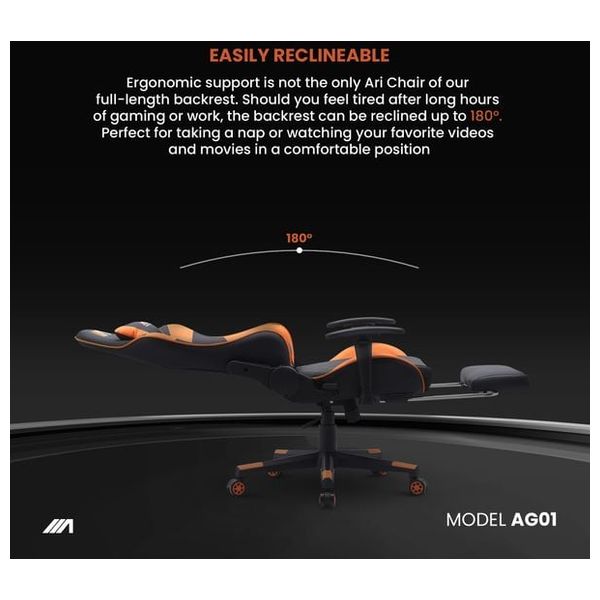  Ari Gaming ARI-CHAIR-ZO06 Gaming Chair - Luxurious and Comfortable Design - Massage and Extendable Footrest - Reclines up to 180° 