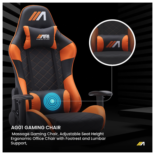  Ari Gaming ARI-CHAIR-ZO06 Gaming Chair - Luxurious and Comfortable Design - Massage and Extendable Footrest - Reclines up to 180° 