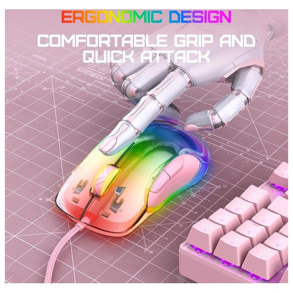  ماوس العاب سلكي اونيكوما - CW925 - بدقة 12800 DPI - بطول 1.5 متر - اضاءة RGB - وردي 