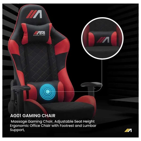 Ari Gaming ARI-CHAIR-ZO05 Gaming Chair - Luxurious and Comfortable Design - Massage and Extendable Footrest - Reclines up to 180°