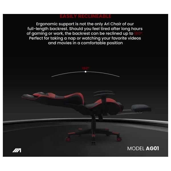 Ari Gaming ARI-CHAIR-ZO05 Gaming Chair - Luxurious and Comfortable Design - Massage and Extendable Footrest - Reclines up to 180°