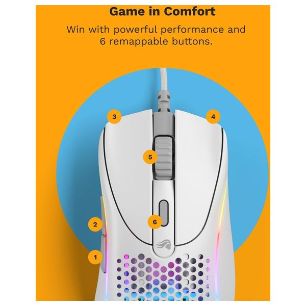 Glorious Gaming Mouse - Wired - 6 Programmable Buttons - Customizable RGB Lighting - White