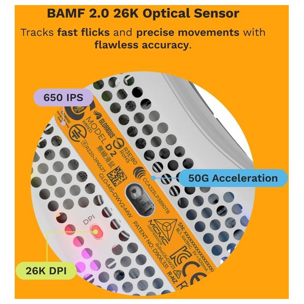 Glorious Gaming Mouse - Wired - 6 Programmable Buttons - Customizable RGB Lighting - White