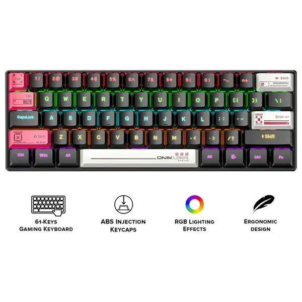  كيبورد ميكانيكي سلكي للألعاب أونيكوما G55 - إضاءة ار جي بي - 61 مفتاح - اسود 