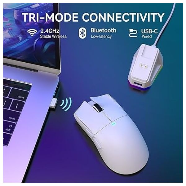 Attack Shark X11 Gaming Mouse - Wired - Customizable RGB Backlit Charging Base - 5 Programmable Buttons - White