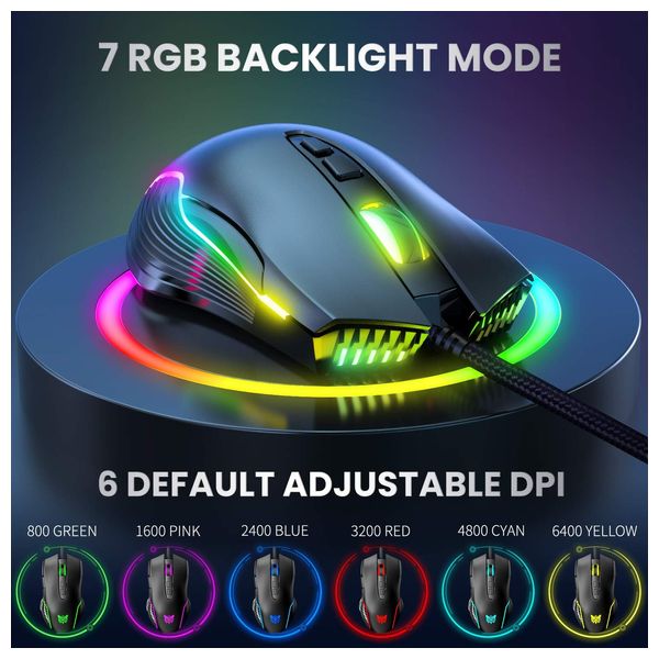  ماوس ألعاب اونيكوما CW905 - سلكي -  إضاءة خلفية قابلة للتعديل - 7 أزرار -  1.5 متر - اسود 