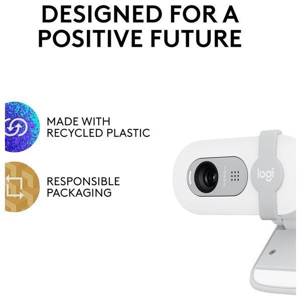 كاميرا ويب لوجيتك - دقة 1080P/30FPS - مجال رؤية 58 درجة - غطاء خصوصية وميكروفون مدمج - ابيض