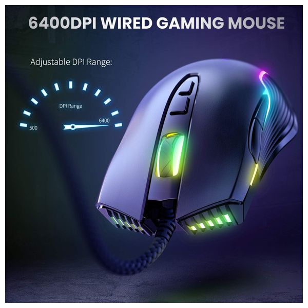  ماوس ألعاب اونيكوما CW905 - سلكي -  إضاءة خلفية قابلة للتعديل - 7 أزرار -  1.5 متر - اسود 