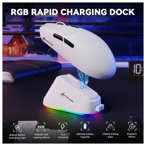  ماوس ألعاب لاسلكي أتاك شارك G3 برو - DPI 25000 - ابيض 