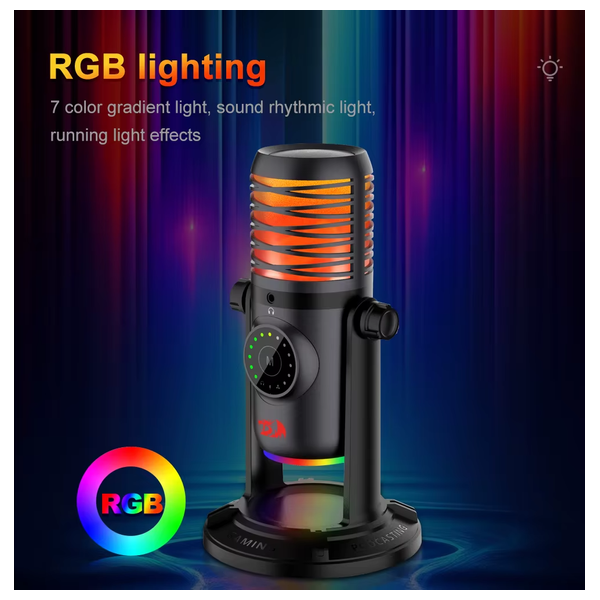 Redragon Stellaris GM306 USB Condenser Microphone - RGB Lighting - Professional Sound Quality - Durable Metal Design