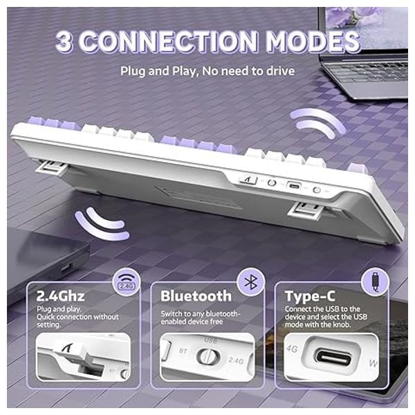 Attack Shark X87 Mechanical Gaming Keyboard - Wireless - 87 Keys - RGB Backlighting - White