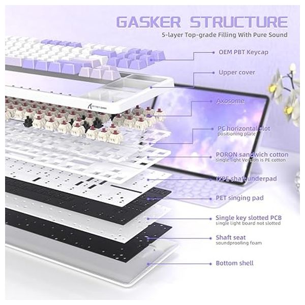 Attack Shark X87 Mechanical Gaming Keyboard - Wireless - 87 Keys - RGB Backlighting - White