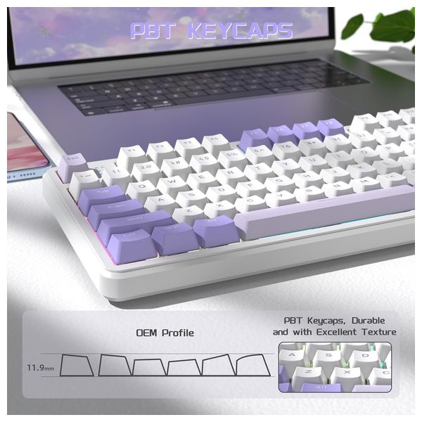 Attack Shark X87 Mechanical Gaming Keyboard - Wireless - 87 Keys - RGB Backlighting - White