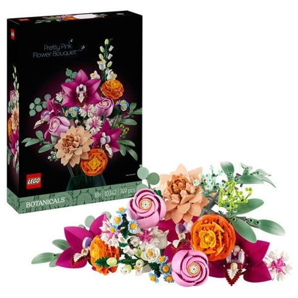 LEGO 10342 Botanical Pretty Pink Flower Bouquet - Adjustable stems for creating personalized arrangements - Contains 749 pieces