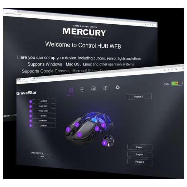 Gravastar GSX-BLK-CN Gaming Mouse - Wireless - 5 Buttons - RGB Lighting - Black