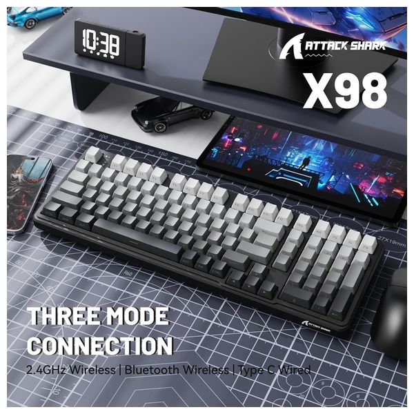 Attack Shark X98 Mechanical Gaming Keyboard - Wireless - RGB Lighting - 98 Keys - Black