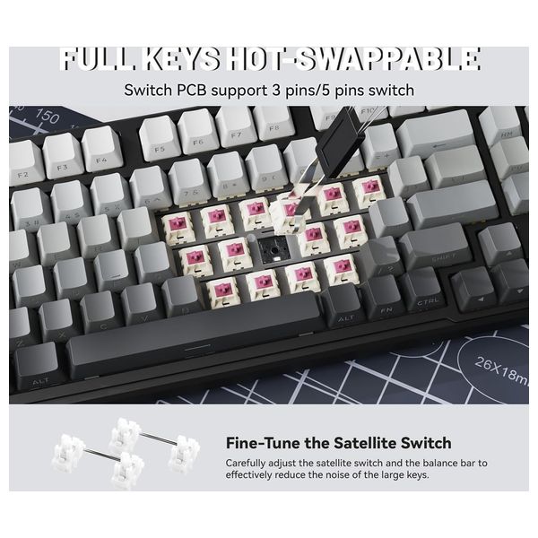 Attack Shark X98 Mechanical Gaming Keyboard - Wireless - RGB Lighting - 98 Keys - Black