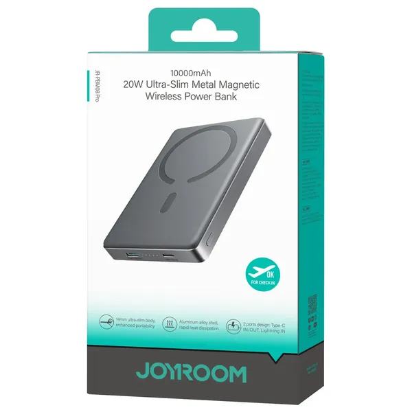  شاحن محمول جوي روم برو - بطارية بحجم 10000 مللي امبير - بقوة 20 واط - رمادي 