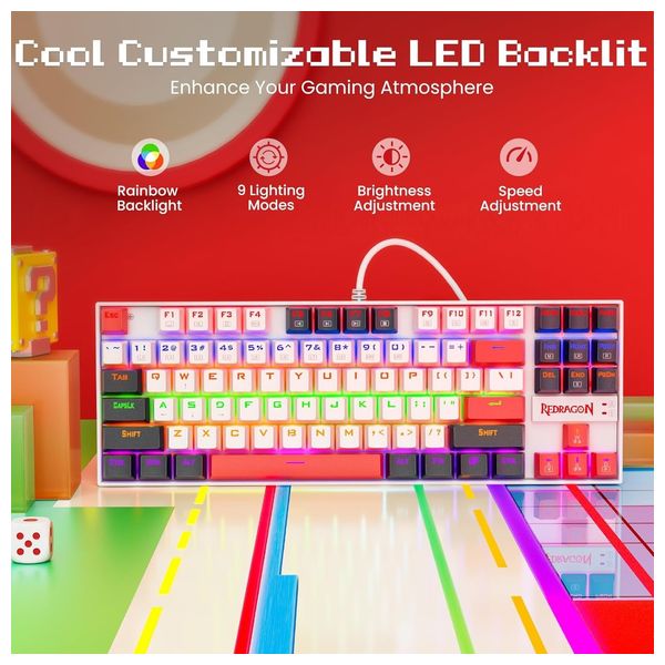 كيبورد سلكي ريدراجون - Kumara K552WLR - بطول 1.8 متر - اضاءة RGB - متعدد الالوان