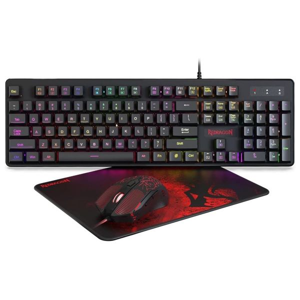  مجموعة ريدراجون S107 RGB للألعاب - تتضمن كيبورد RGB، وماوس ألعاب قابلة لتعديل حساسية DPI، وماوس باد - أسود 