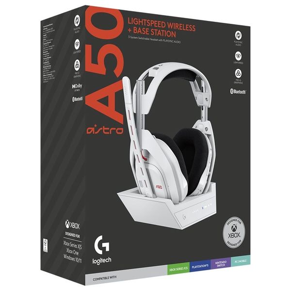 Logitech Astro A50 Gen 5 - Wireless Gaming Headset - Foldable microphone for muting with clear pickup - White
