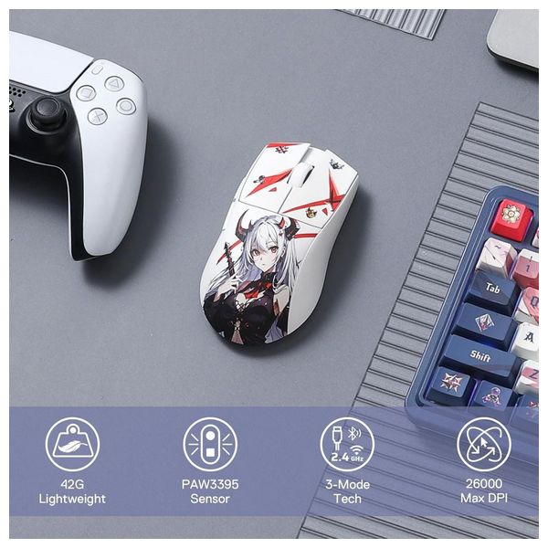  Redragon Anime Gaming Mouse - Wireless, 7 Programmable Buttons - RGB Backlighting - White 