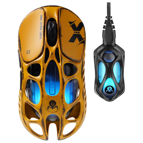  Gravastar X Pro Gaming Mouse - Wireless 8KHz - PAW 3950 Sensor - 32000 DPI - RGB Lighting - 5 Programmable Buttons - Yellow 