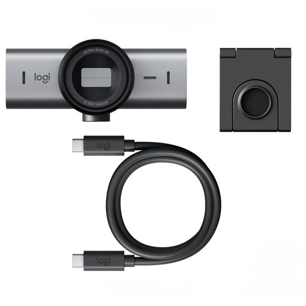 كاميرا ويب لوجيتك MX Brio - تحسين صورة بالذكاء الاصطناعي - ميكروفونات مزدوجة بعزل ضوضاء - وضع العرض - غطاء خصوصية مدمج - رمادي