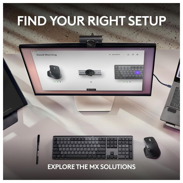 كاميرا ويب لوجيتك MX Brio - تحسين صورة بالذكاء الاصطناعي - ميكروفونات مزدوجة بعزل ضوضاء - وضع العرض - غطاء خصوصية مدمج - رمادي