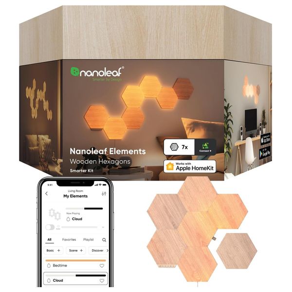  Nanoleaf Elements Hexagons Wall Lighting - Wood Look - 7 Smart Panels 