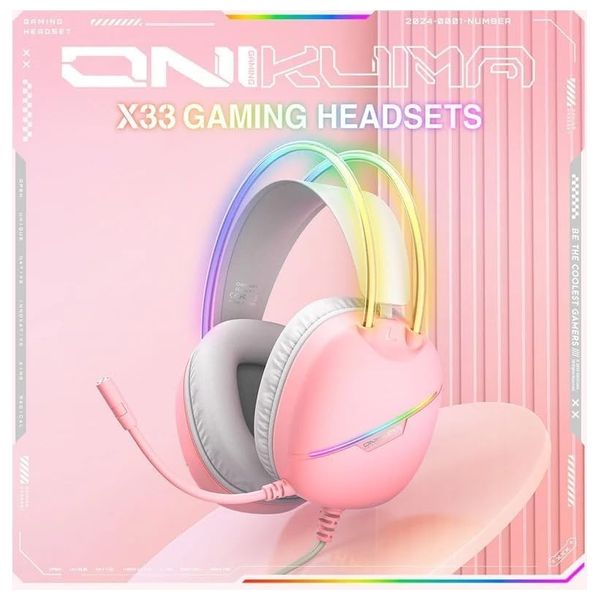 ONIKUMA X33 - Wired Headphone Over Ear - RGB - 2.2m - Pink