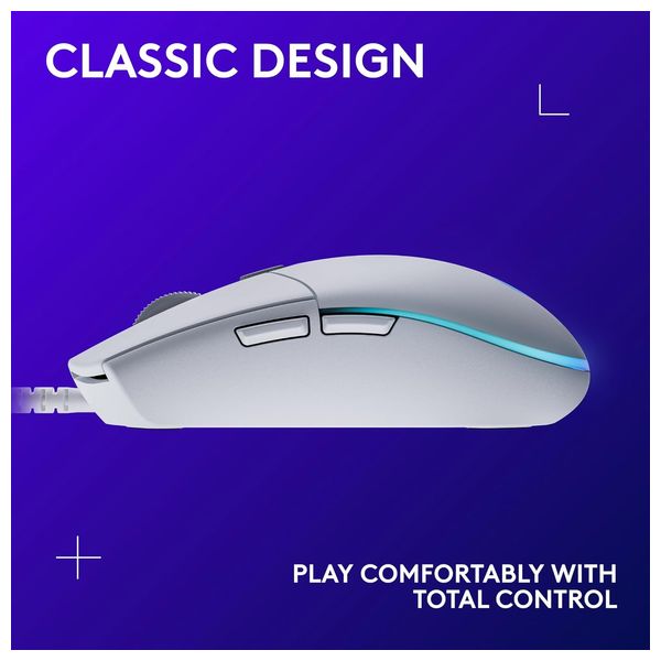  ماوس ألعاب لوجيتك G203 - سلكي - 6 أزرار قابلة للتخصيص - إضاءة ار جي بي - ابيض 