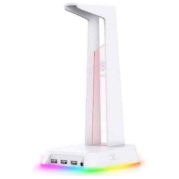  حامل سماعات ألعاب أونيكوما ST-2 - إضاءة ار جي بي - مزود بـ 3 منافذ - أبيض 