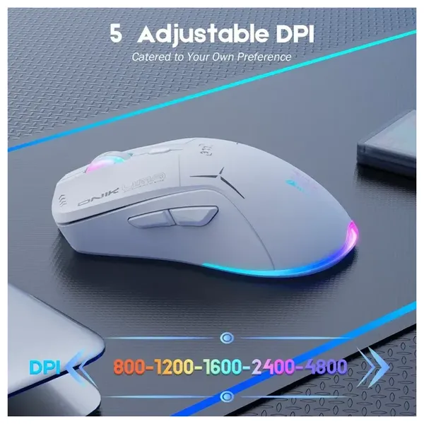  Onikuma CW917 Dual-Mode Gaming Mouse - RGB - White 