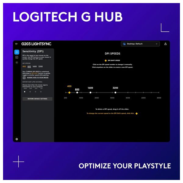  ماوس ألعاب لوجيتك G203 - سلكي - 6 أزرار قابلة للتخصيص - إضاءة ار جي بي - ابيض 