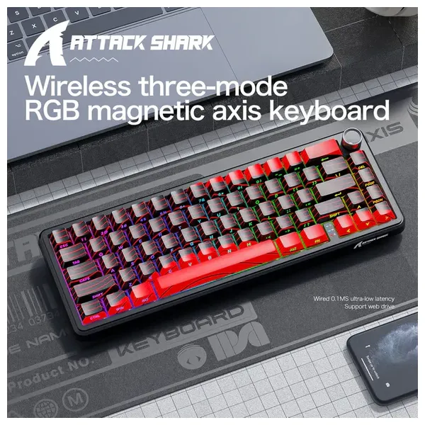 Attack Shark X65PRO Gaming Keyboard - Wireless - 66 Keys - RGB Backlighting - Black