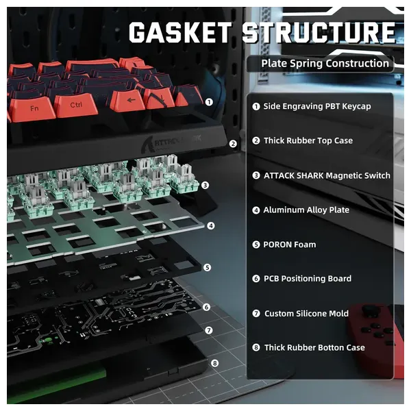 ATTACK SHARK X68 Pro HE Gaming Keyboard - Wireless - Customizable RGB Lighting - Black