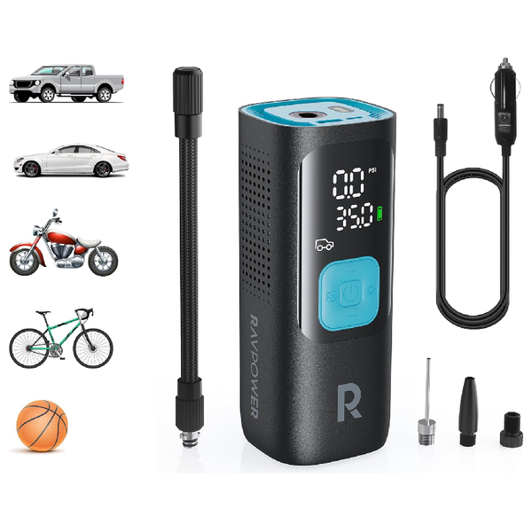  مضخة هواء ذكي راف باور PB1233 - لاسلكي 3 في 1 - ضاغط هواء محمول و باور بانك و كشاف LED - شاشة LCD 