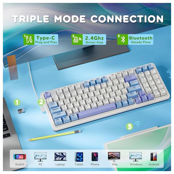 Redragon K707WBP Mechanical Gaming Keyboard - Wireless - 87 Keys