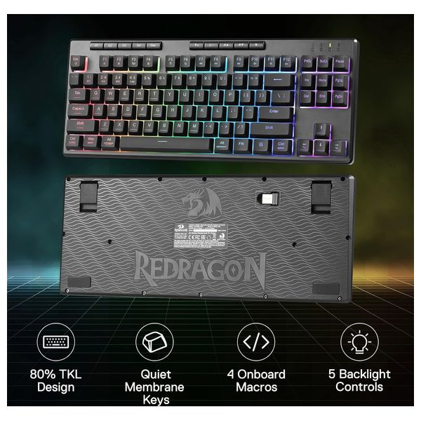 Redragon K516 Gaming Keyboard - Wireless - RGB Lighting - Black