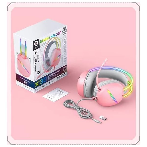 ONIKUMA X33 - Wired Headphone Over Ear - RGB - 2.2m - Pink