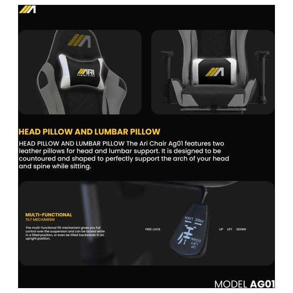 Ari Gaming ARI-CHAIR-ZO09 Gaming Chair - Luxurious and Comfortable Design - Massage and Extendable Footrest - Reclines up to 180°