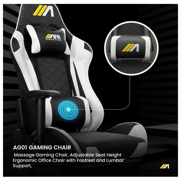Ari Gaming ARI-CHAIR-ZO09 Gaming Chair - Luxurious and Comfortable Design - Massage and Extendable Footrest - Reclines up to 180°